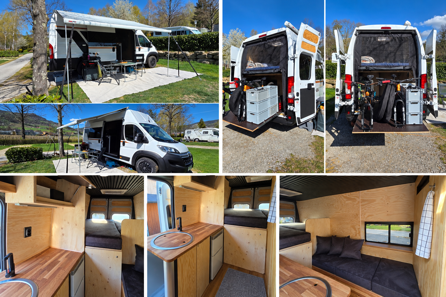 Hotový karavan L4H3: exteriér, interiér a výsuvný priestor na bicykle